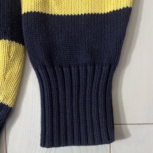 🔵VINTAGE🔵 Polo by Ralph Lauren Men's Crewneck Sweater - Navy and Yellow Stripes - Picture 6 of 8